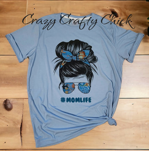 Custom Bluey mom life t-shirt in dusty blue