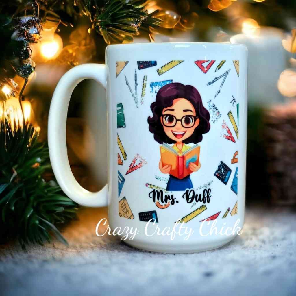 Custom teacher mug with personalized character design