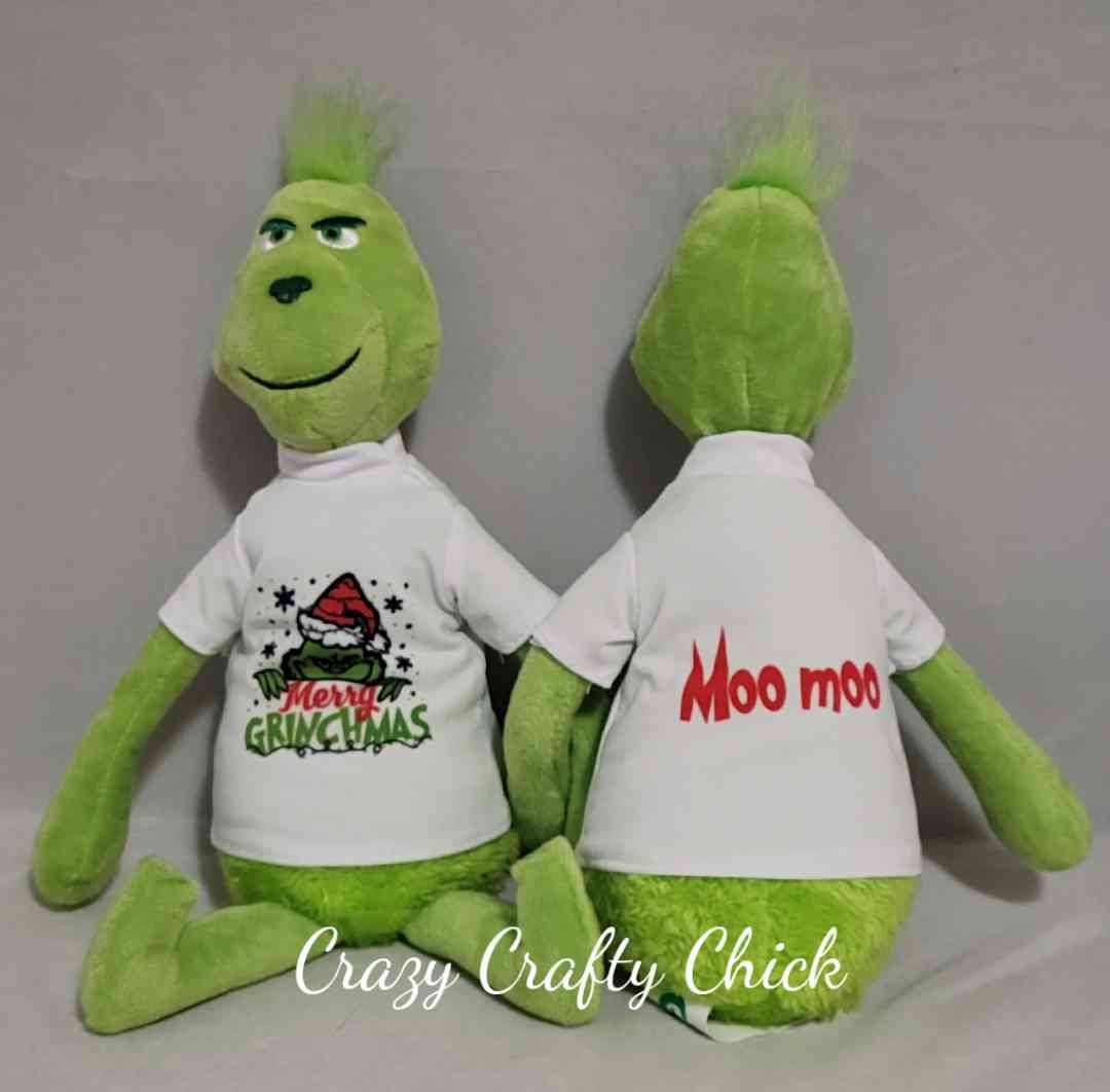Grinch plush shirt front and back personalization