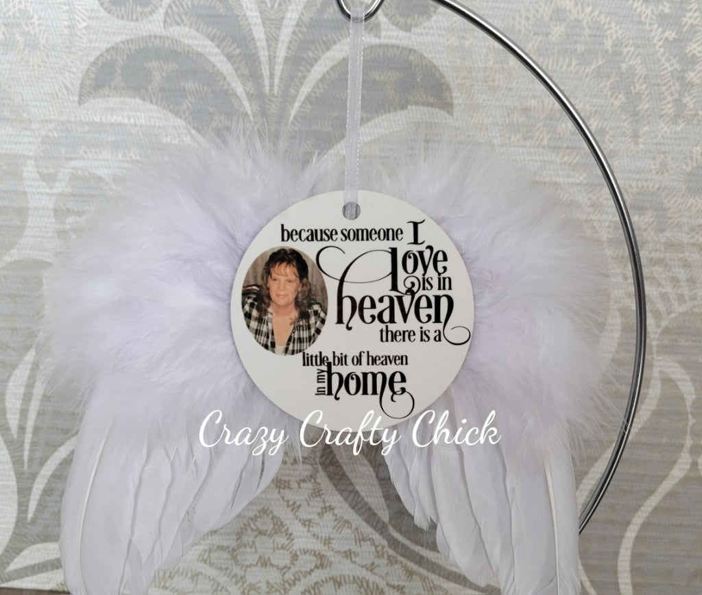 Angel wing memorial ornament with photo