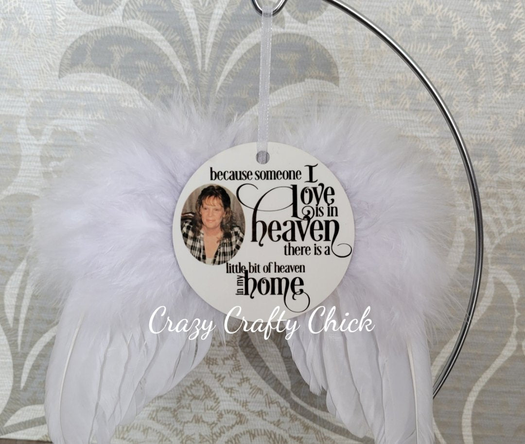 Angel wing memorial ornament with photo
