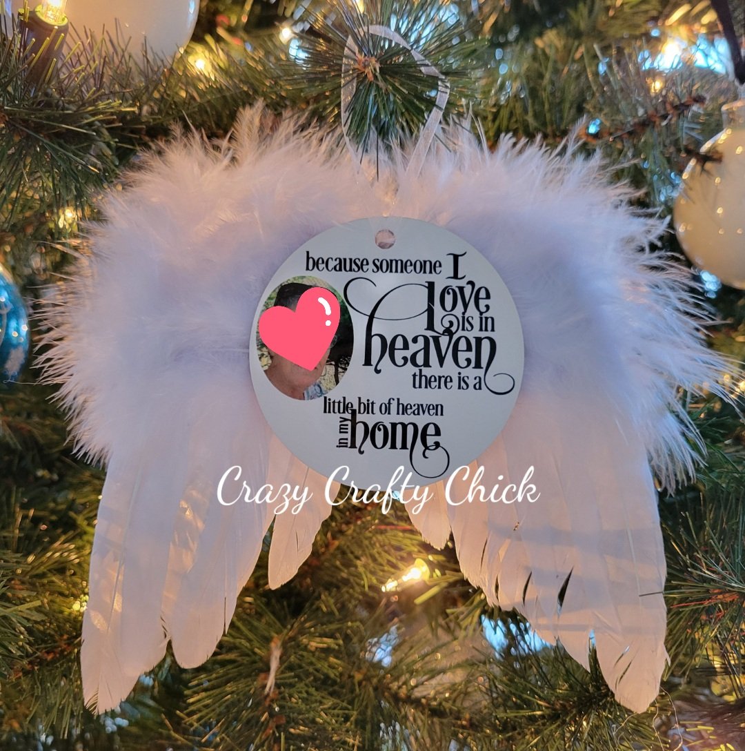 Angel wing memorial ornament on Christmas tree