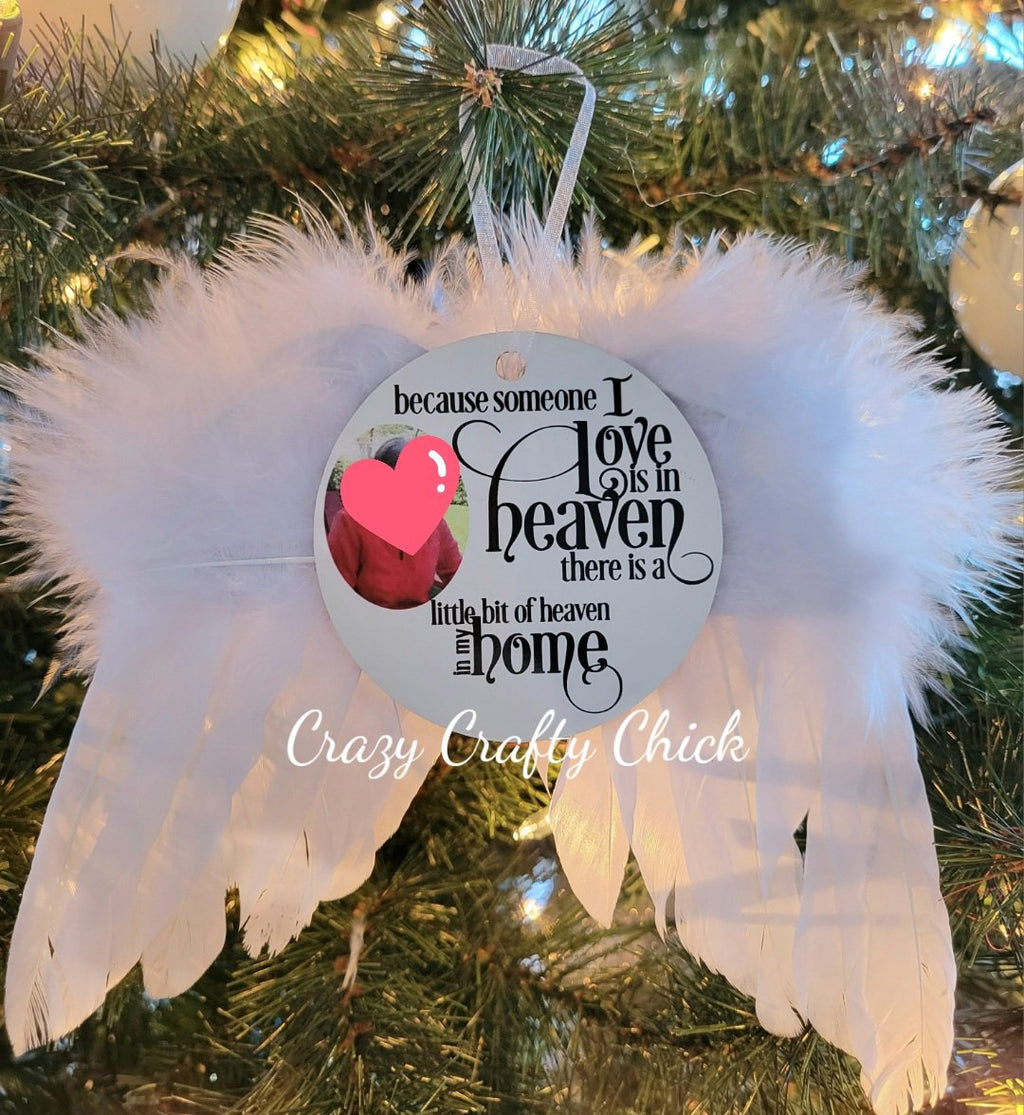 Angel wing memorial ornament on Christmas tree