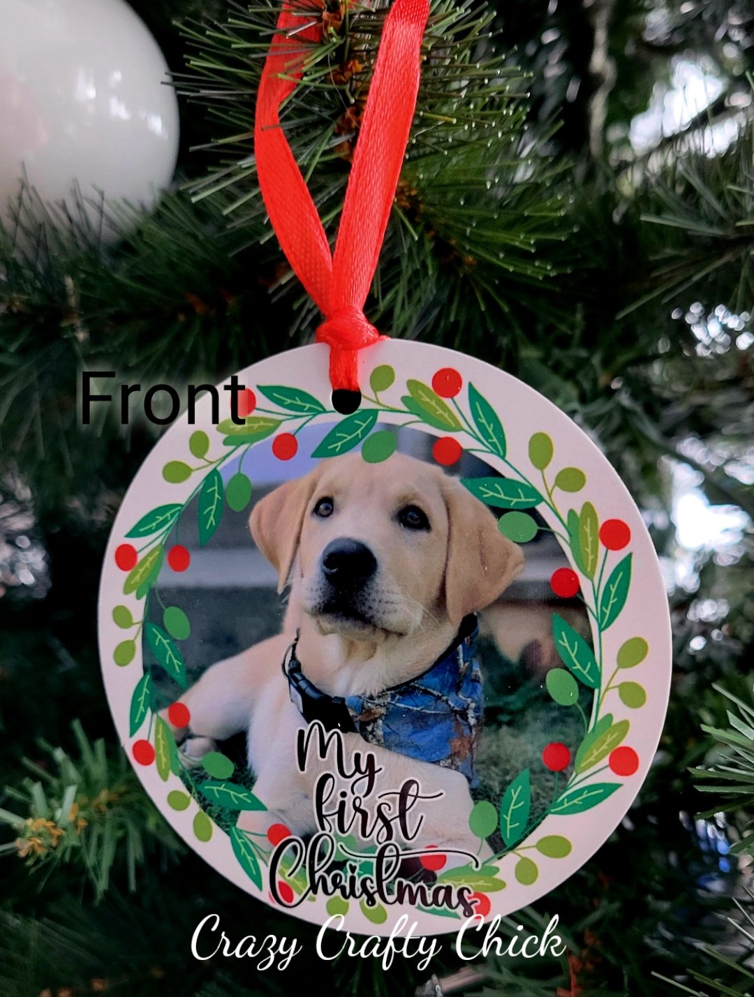 My First Christmas puppy photo ornament