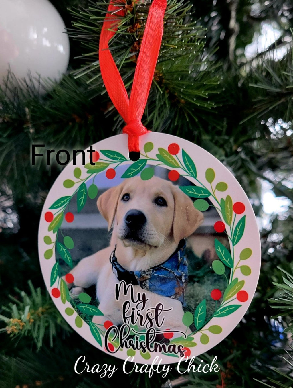 My First Christmas puppy photo ornament