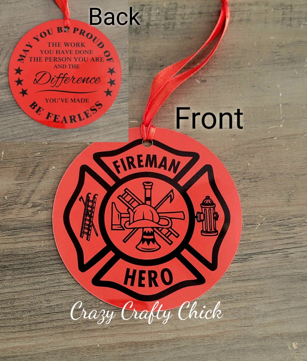 Fireman Hero personalized ornament front and back