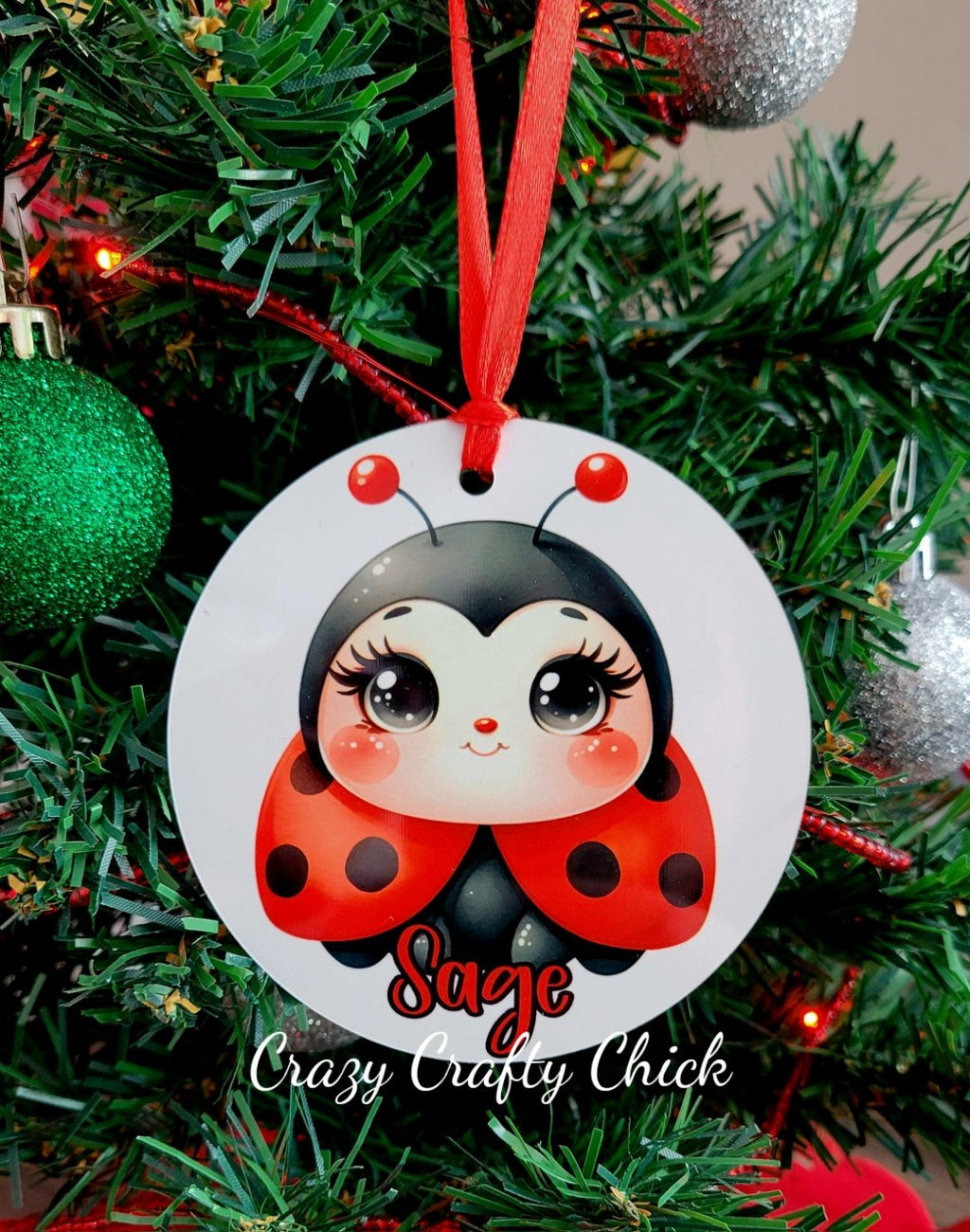 Ladybug personalized name ornament