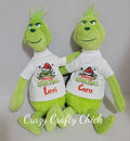 Grinch plush pair with personalized Merry Grinchmas shirts