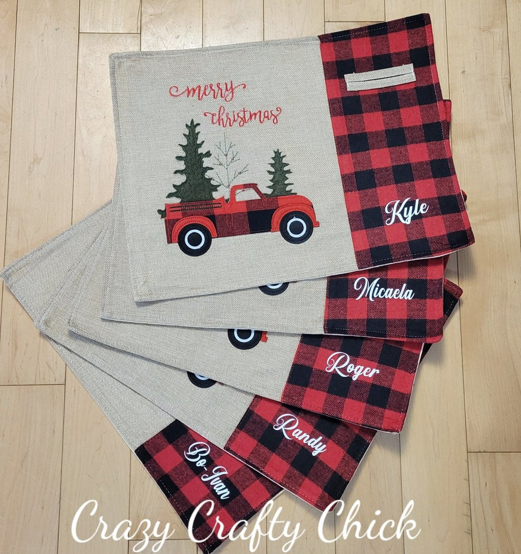 Personalized Christmas placemats, buffalo plaid