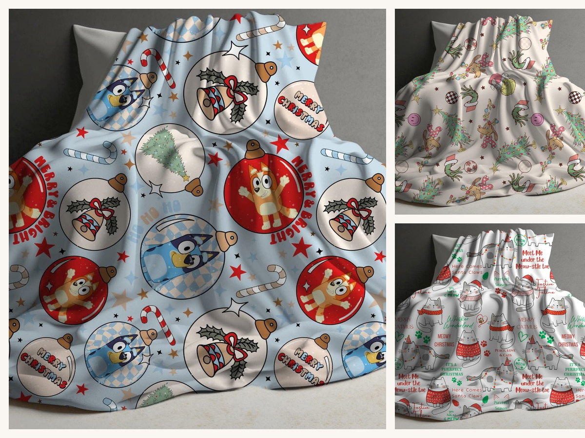 Plush Christmas blankets collage, all 3 designs