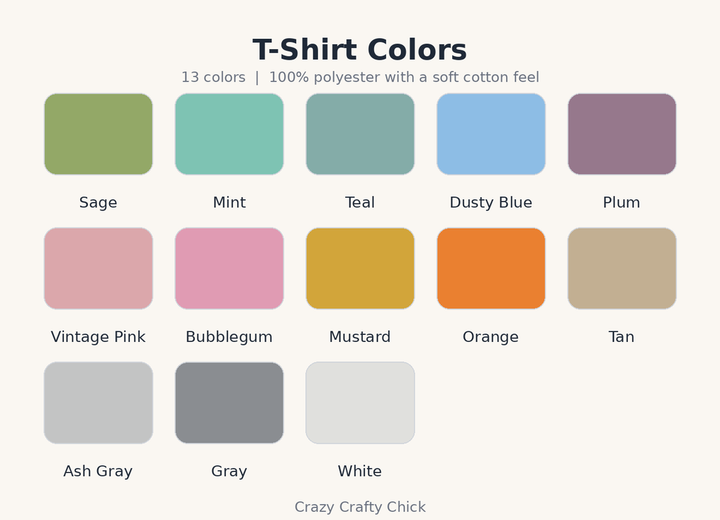 T-shirt color chart